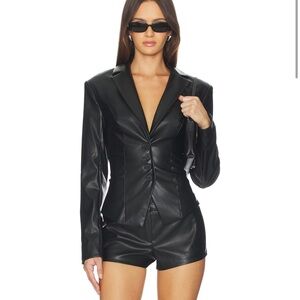 Elegant Black Faux Leather Blazer for Women